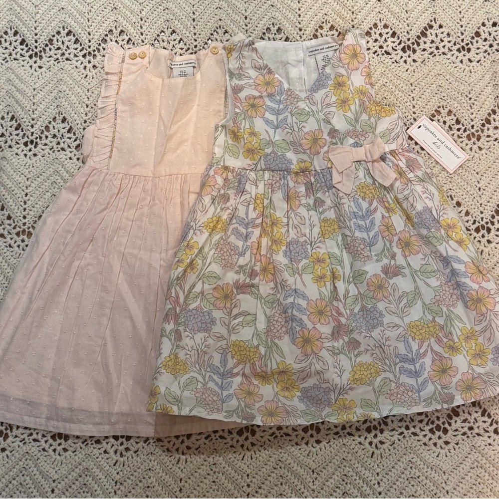 NWT Cupcakes & Cashmere 4T Pink And Floral Pleated Sleeveless Sundresses